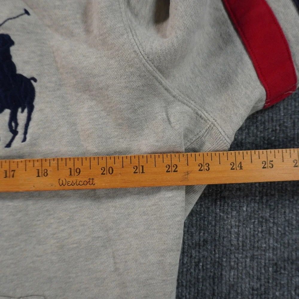 Polo Ralph Lauren Hoodie Mens Large Gray Big Pony Full Zip Sleeve Stripes Logo